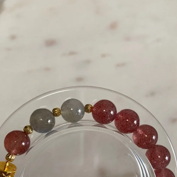 Agate Bangle & Strawberry Quartz Bracelet | Pink Crystal Hybrid Luxe ✨ - Picture 2 of 9